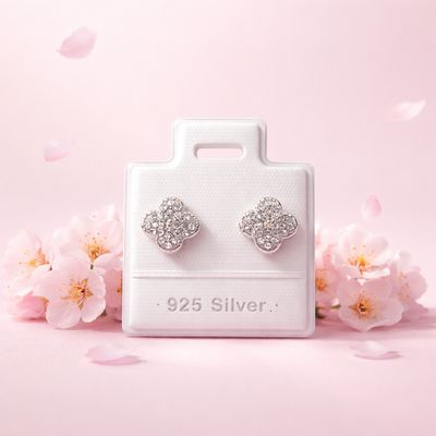 Broquel Pasta Trébol cristal blanco 9mm Plata 925