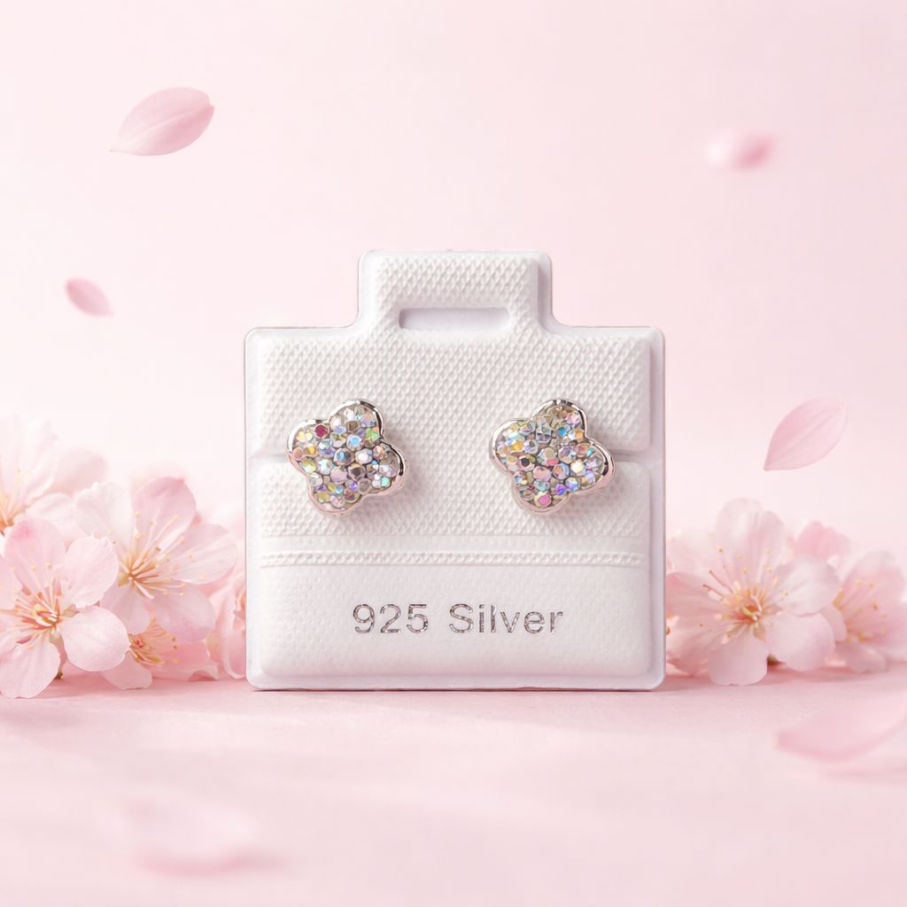 Broquel Pasta Trébol cristal blanco 9mm Plata 925