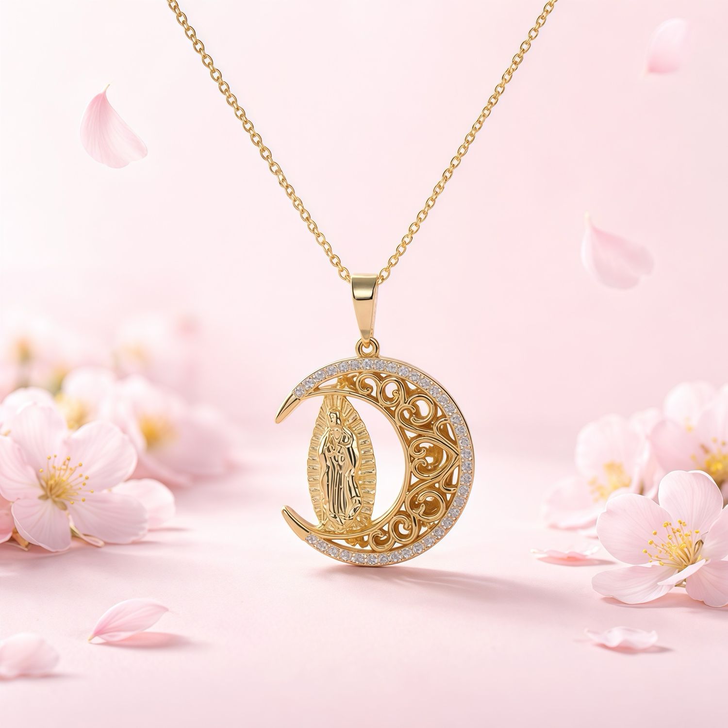 Dúo Cadena y virgen en luna con plata chapeada Plata 925 koreana 