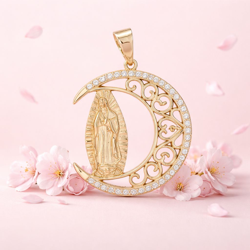 Dije Virgen con Luna con chapa de Oro y Plata 925 Korean 