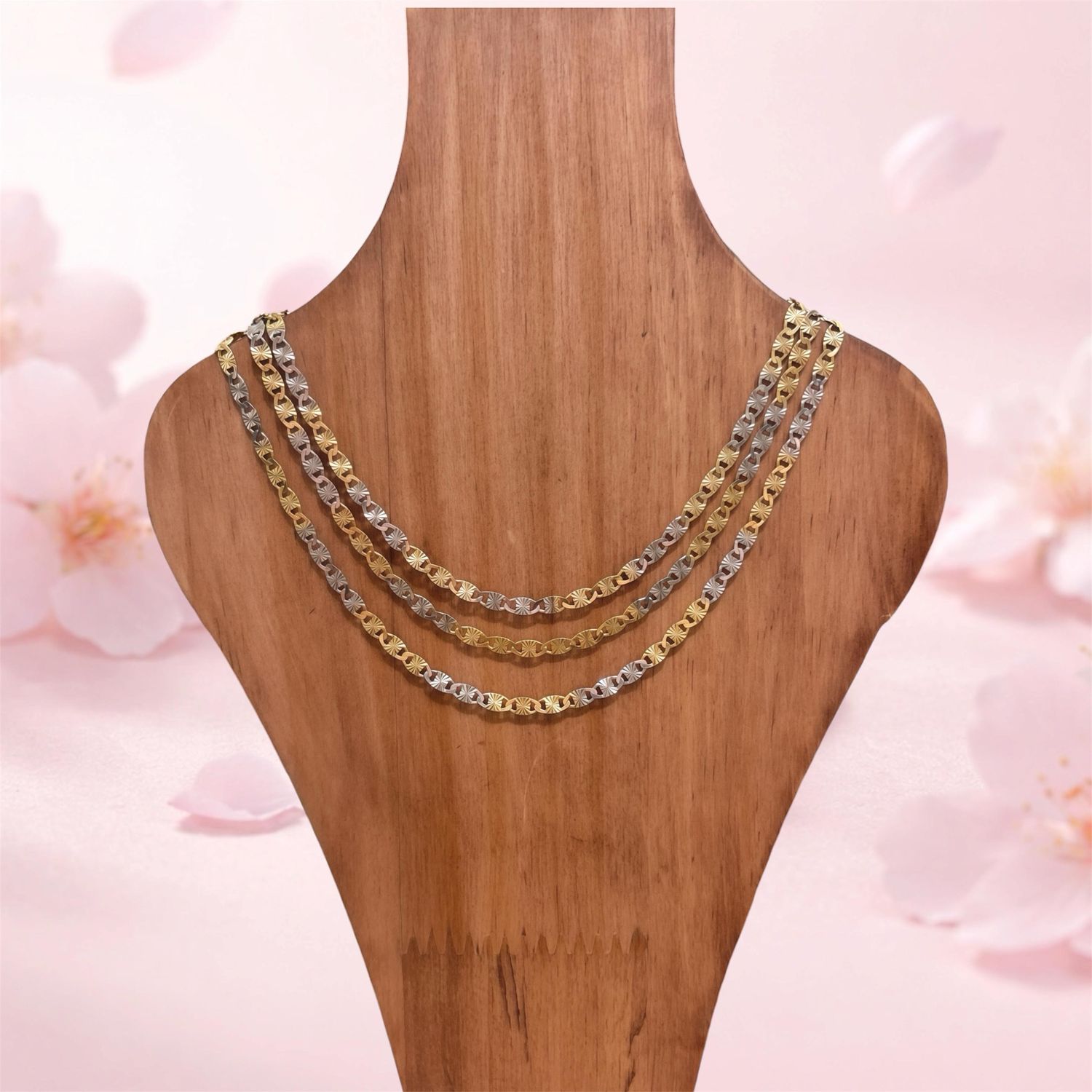 Cadena Valentino bicolor 3mm de ancho 22 de largo Plata 925 Italiana 