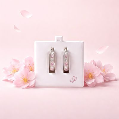Huggie zirconias Rosas miden 14mm Plata 925 Mexicana
