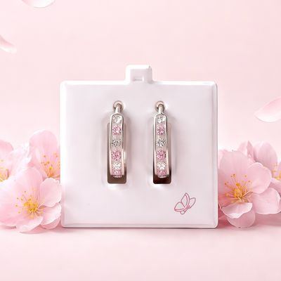 Huggie zirconias Rosas miden 14mm Plata 925 Mexicana