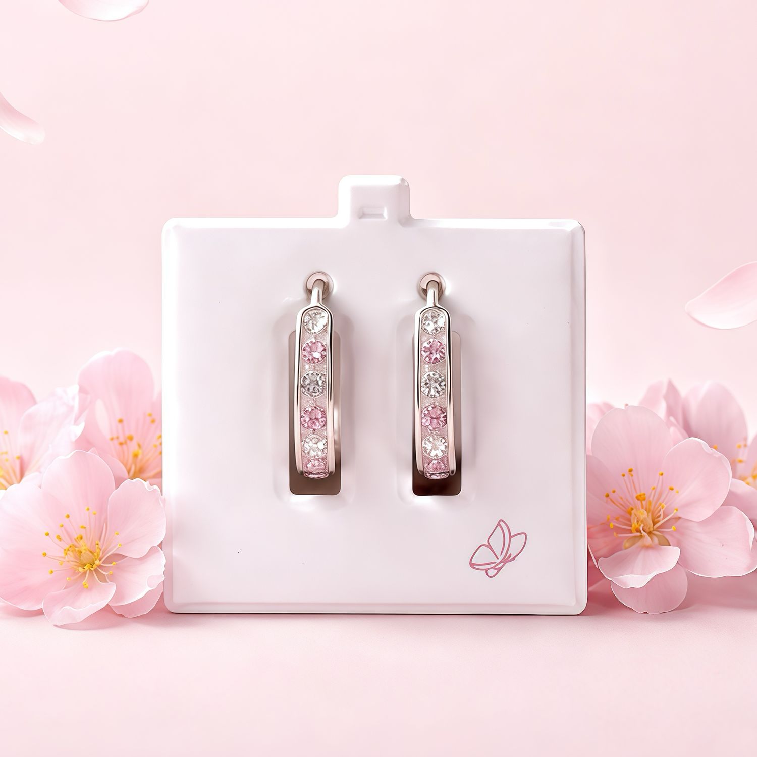 Huggie zirconias Rosas miden 14mm Plata 925 Mexicana