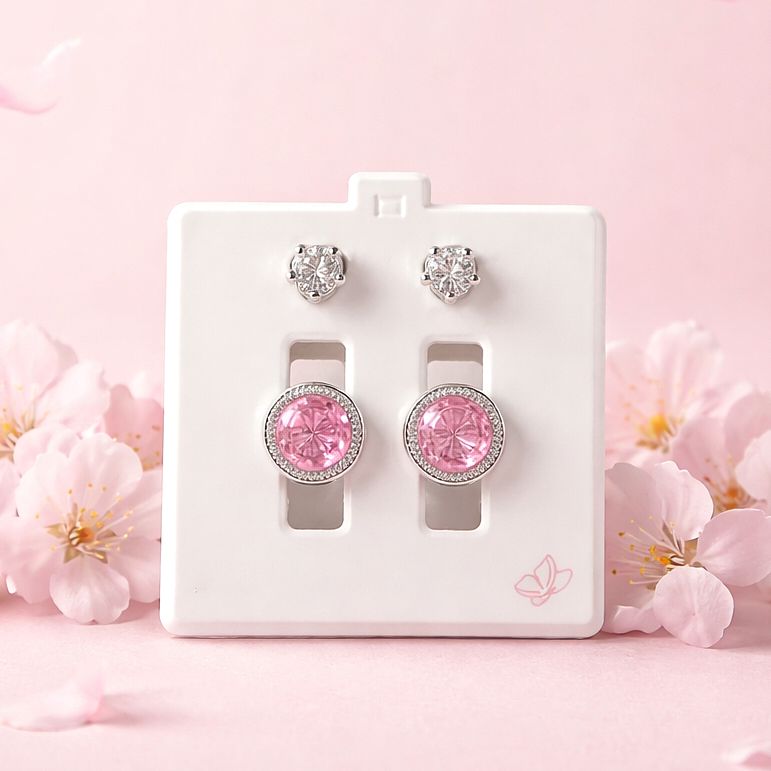 Broquel curvo 5mm/3mm Rosa con Blanco Plata 925 