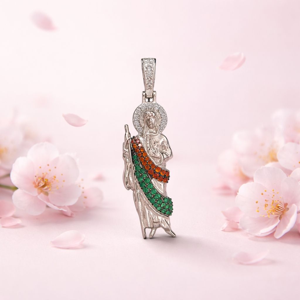 Dije San Judas Tricolor mide 4cm Plata 925 Koreana con Rodio 