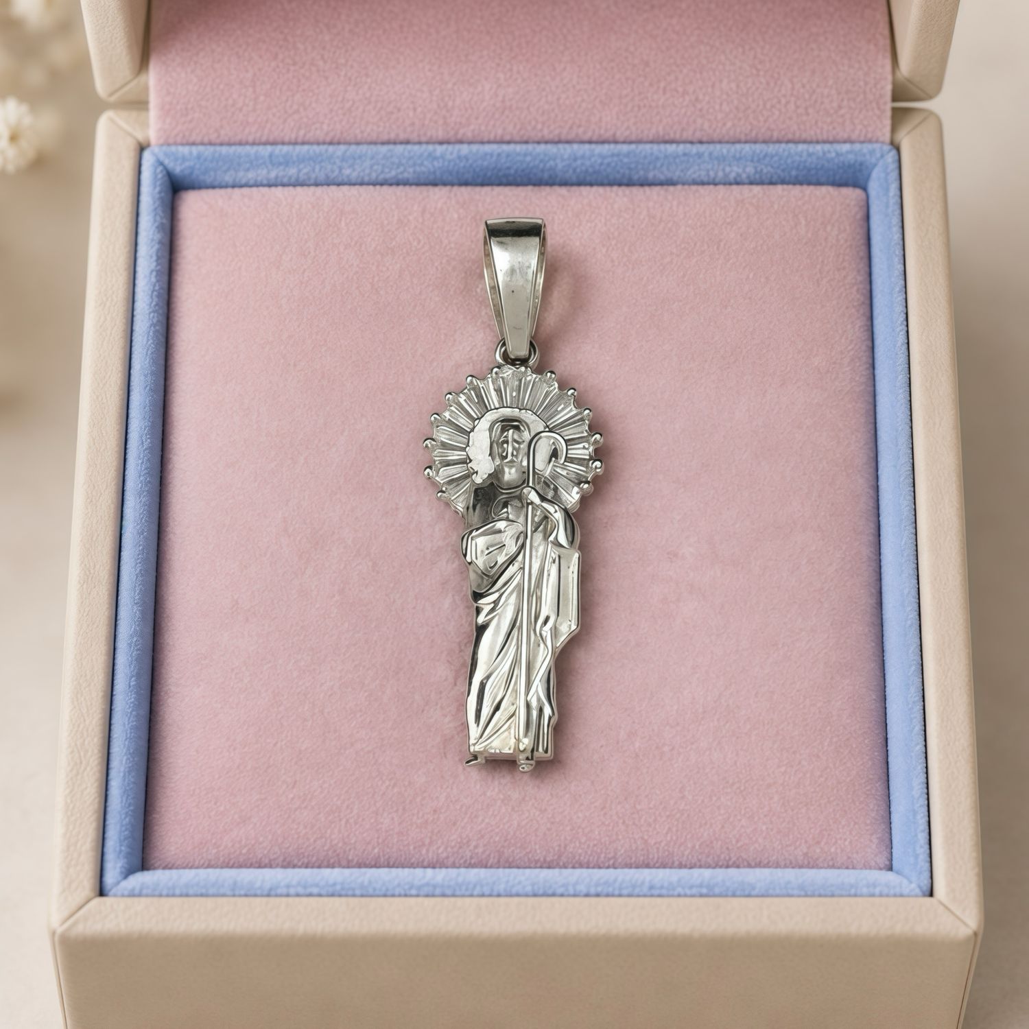 Dije San Judas Circonias blancas 4.5cm Plata 925 Mexicana