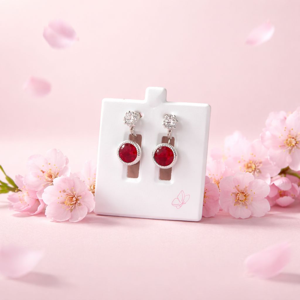 Broquel curvo 5mm/3mm Rojo con Blanco Plata 925 