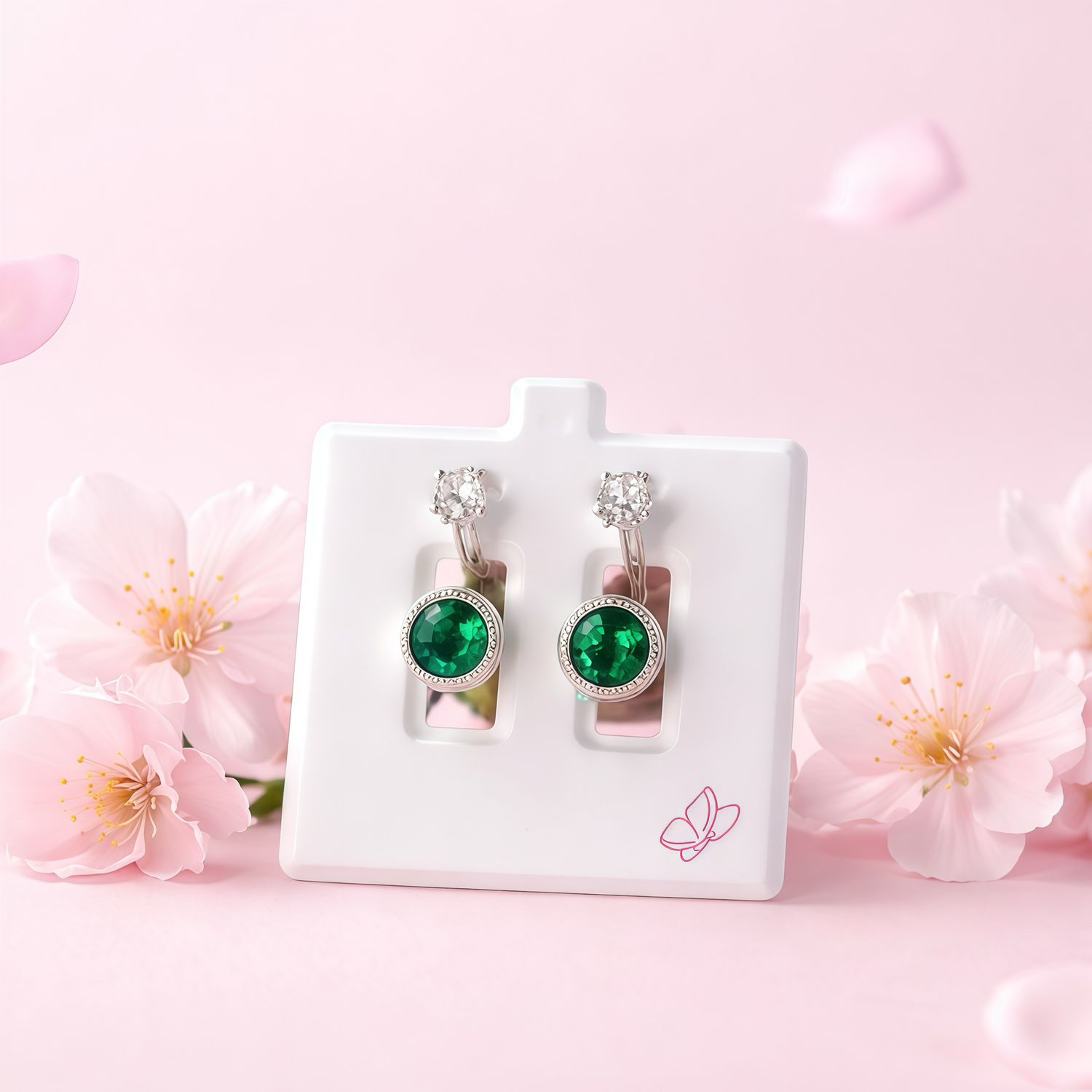 Broquel curvo 5mm/3mm Verde con Blanco Plata 925 