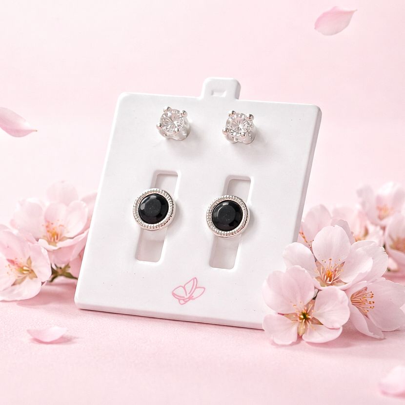 Broquel curvo 5mm/3mm Negro con Blanco Plata 925 