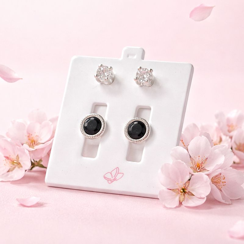 Broquel curvo 5mm/3mm Negro con Blanco Plata 925 