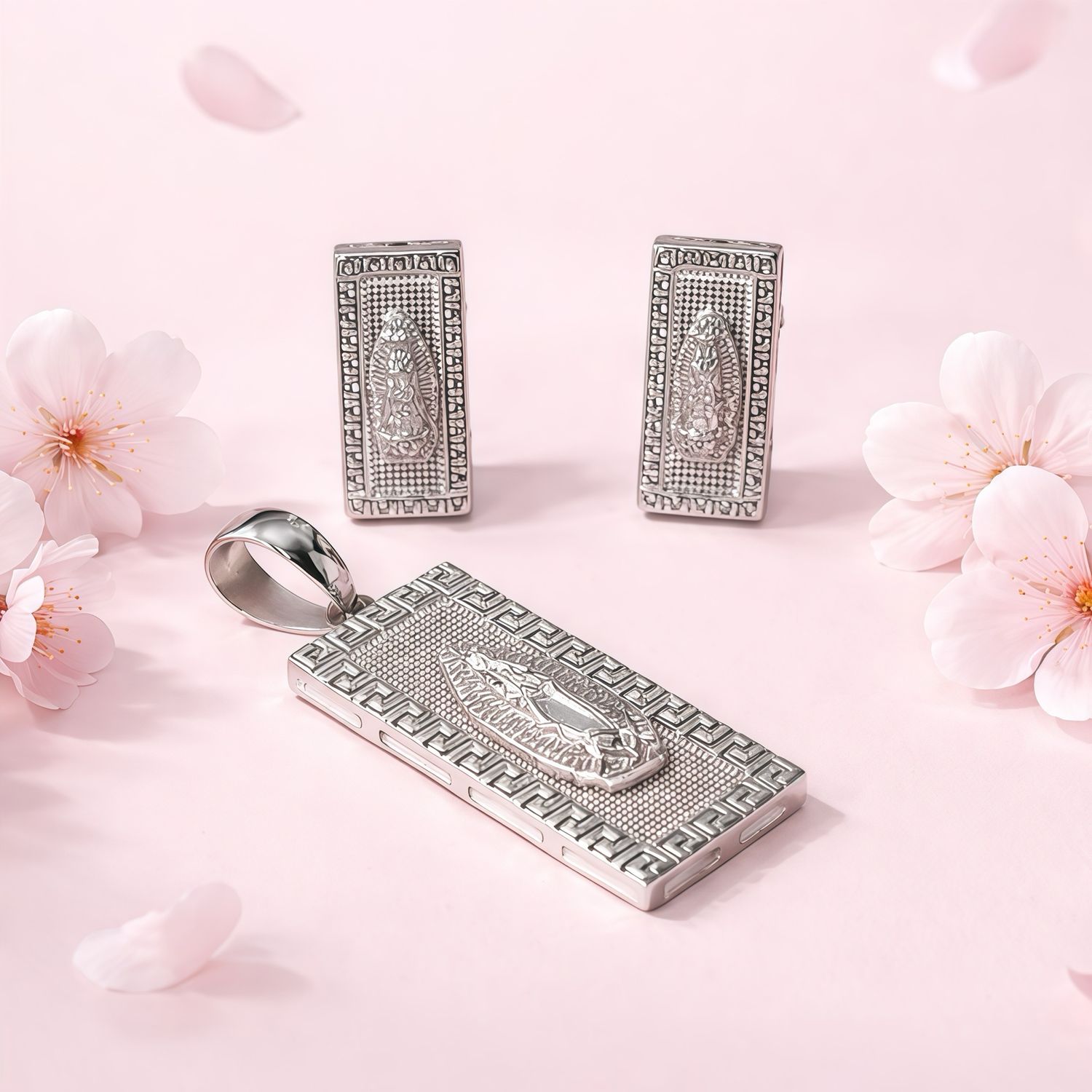 Set Virgen con grecas premium Plata 925 Koreana 