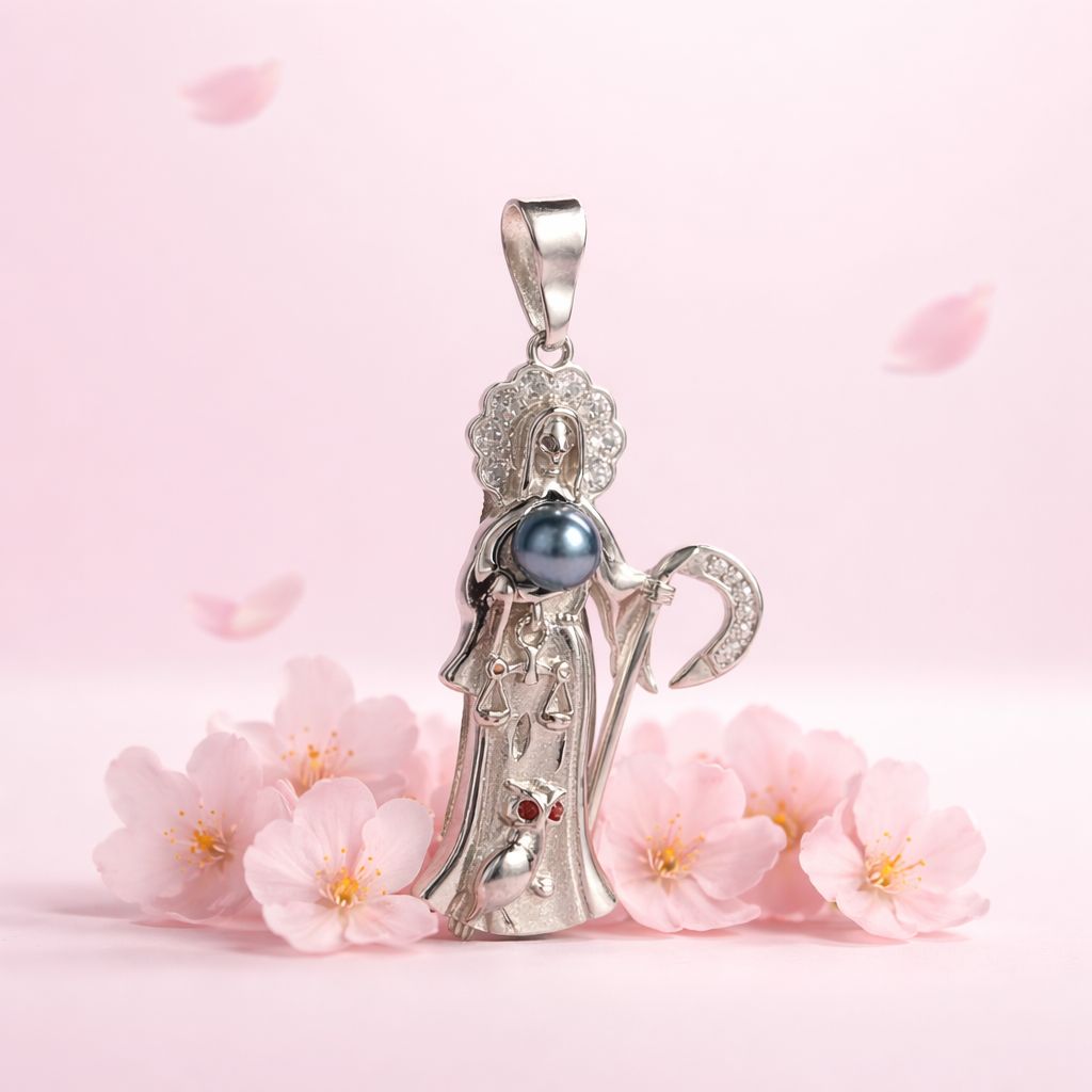 Dije Santa Muerte  mide 4.5CM Plata 925 Coreana con Rodio