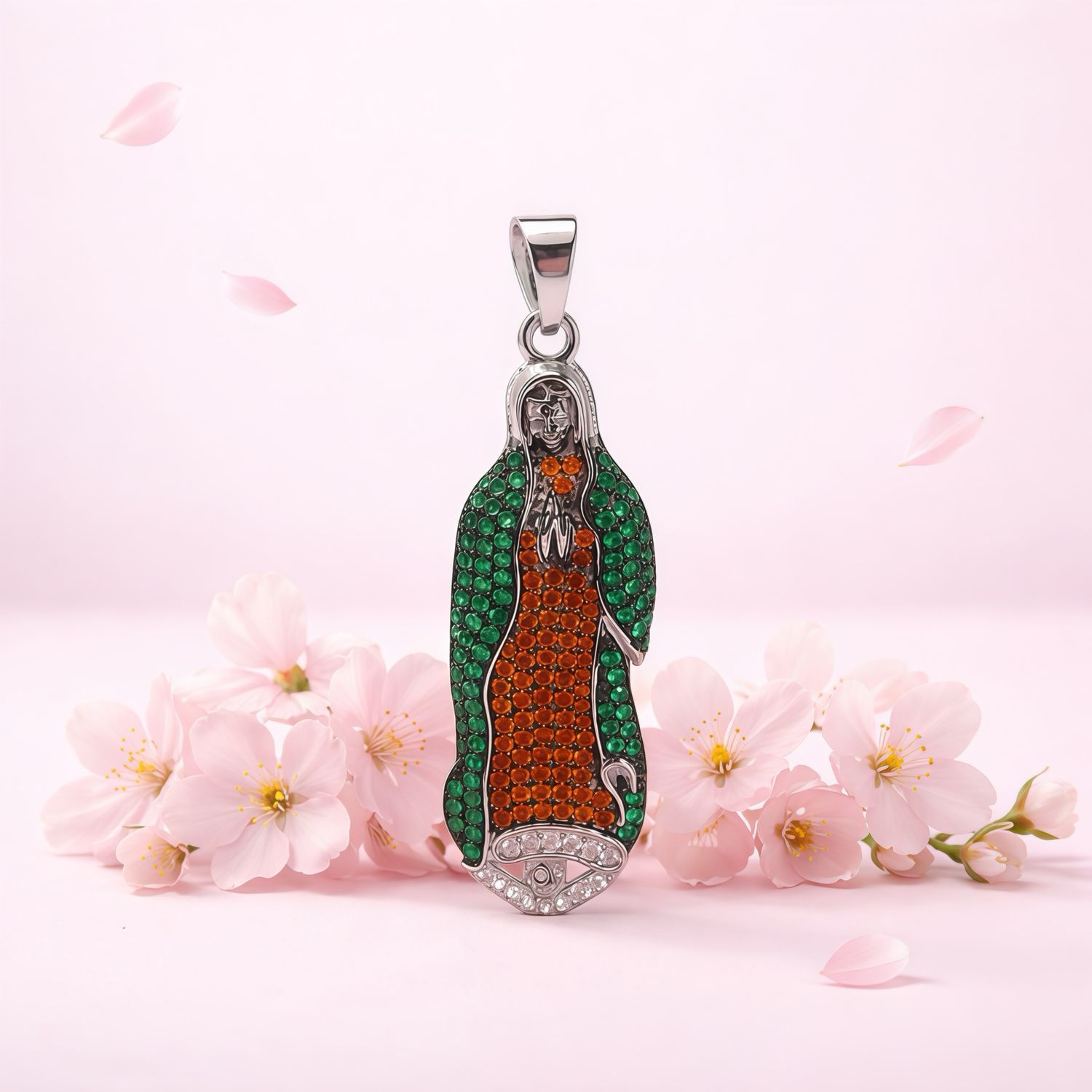 Dije Virgen Micropabe Premium mide 4.8CM Plata 925 Coreana con Rodio