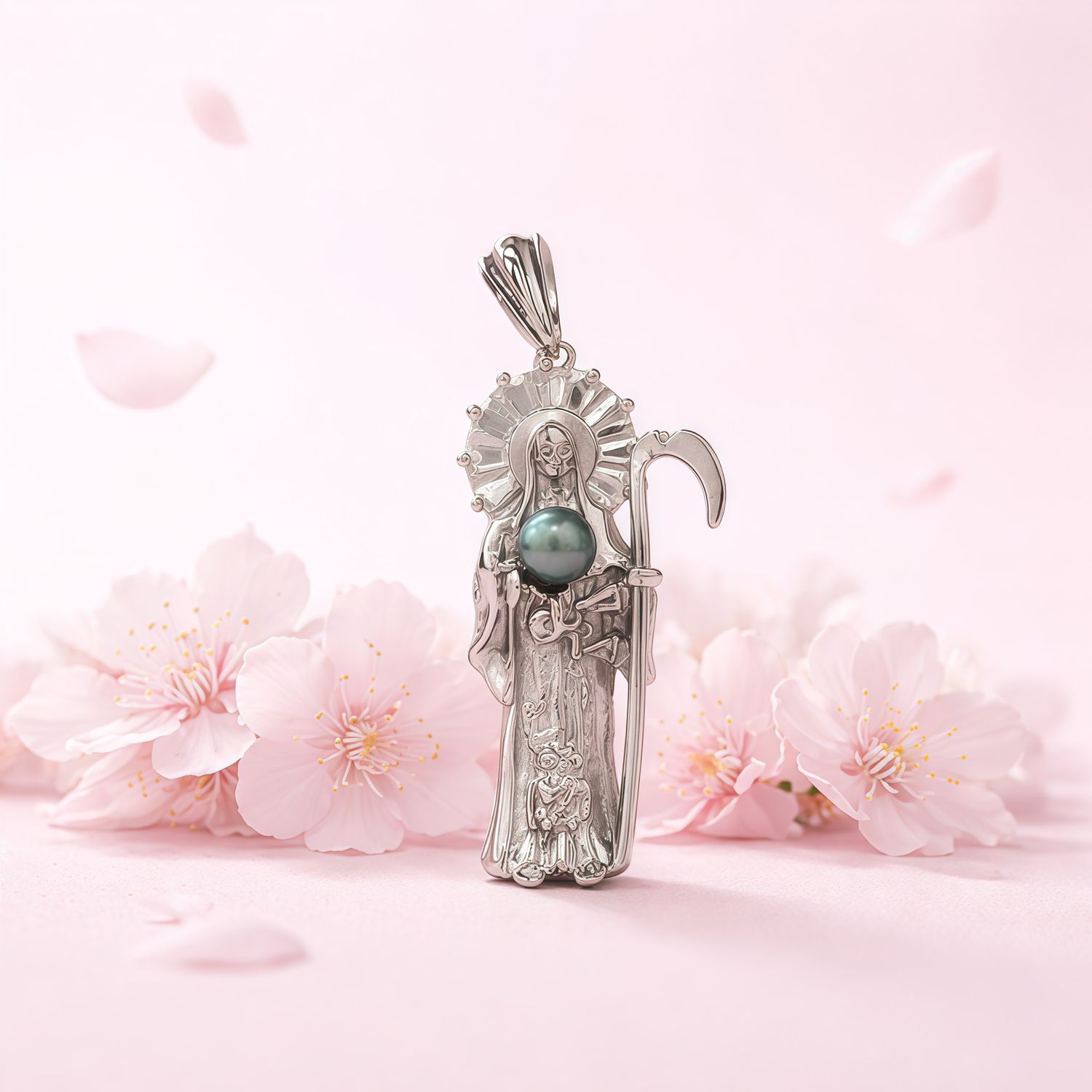 Dije Santa Muerte  mide 3CM Plata 925 Coreana con Rodio