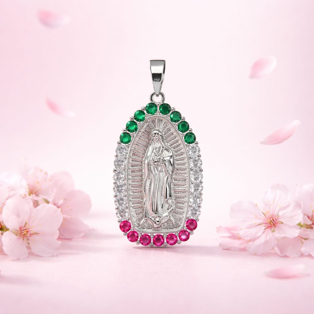 Dije Virgen Micropabe Premium mide 4.8CM Plata 925 Coreana con Rodio
