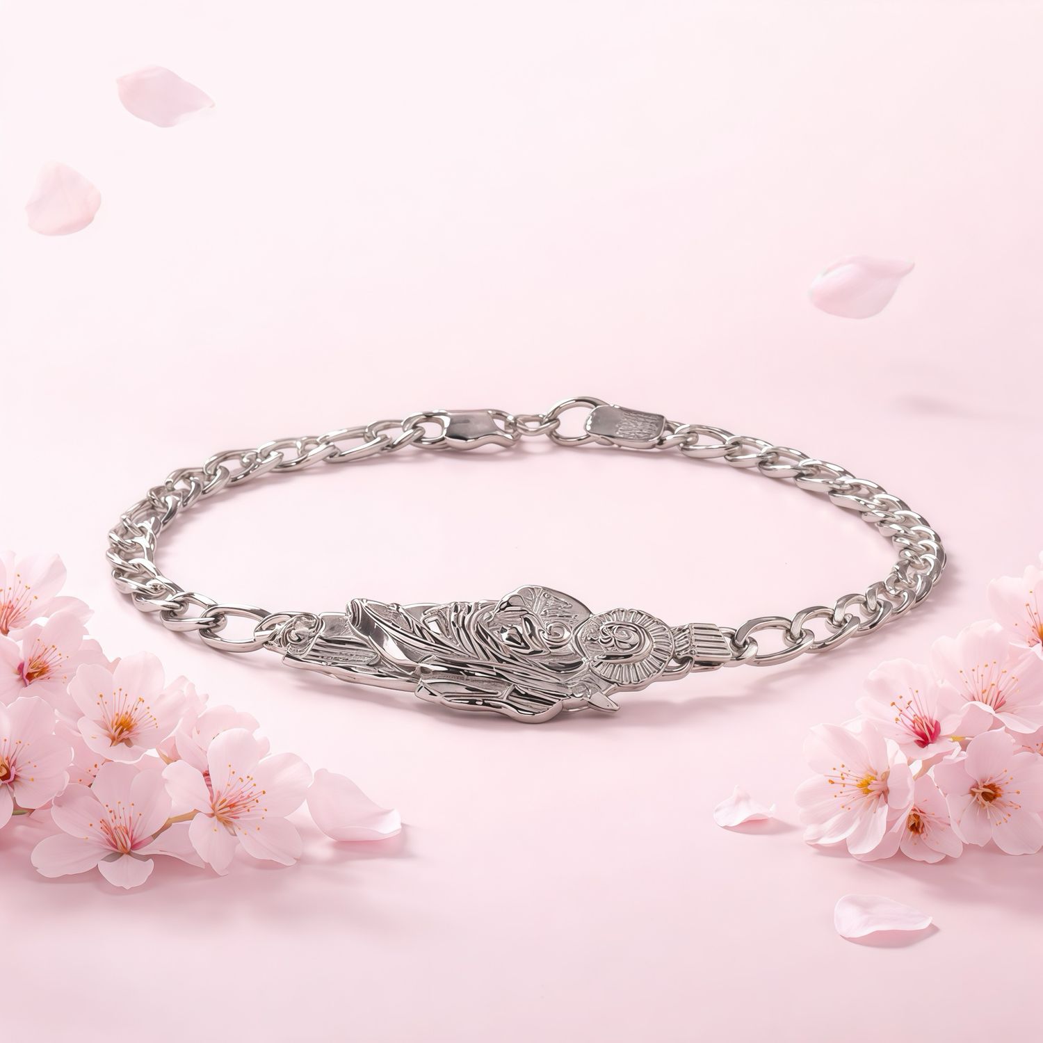 Pulsera Figaro 4mm con San Judas mide 7.5" Plata 925 Coreana