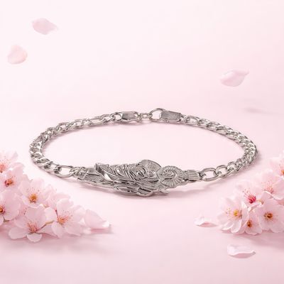 Pulsera Figaro 4mm con San Judas mide 7.5" Plata 925 Coreana