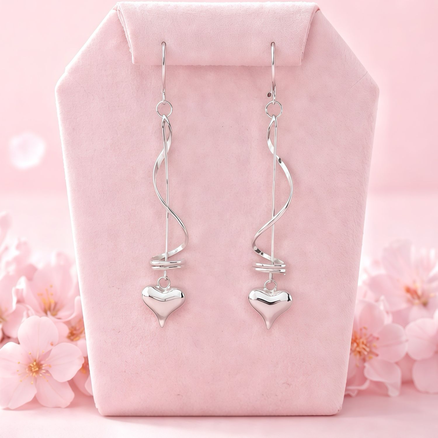 Arete Largo Movil con Corazon Plata 925 MX