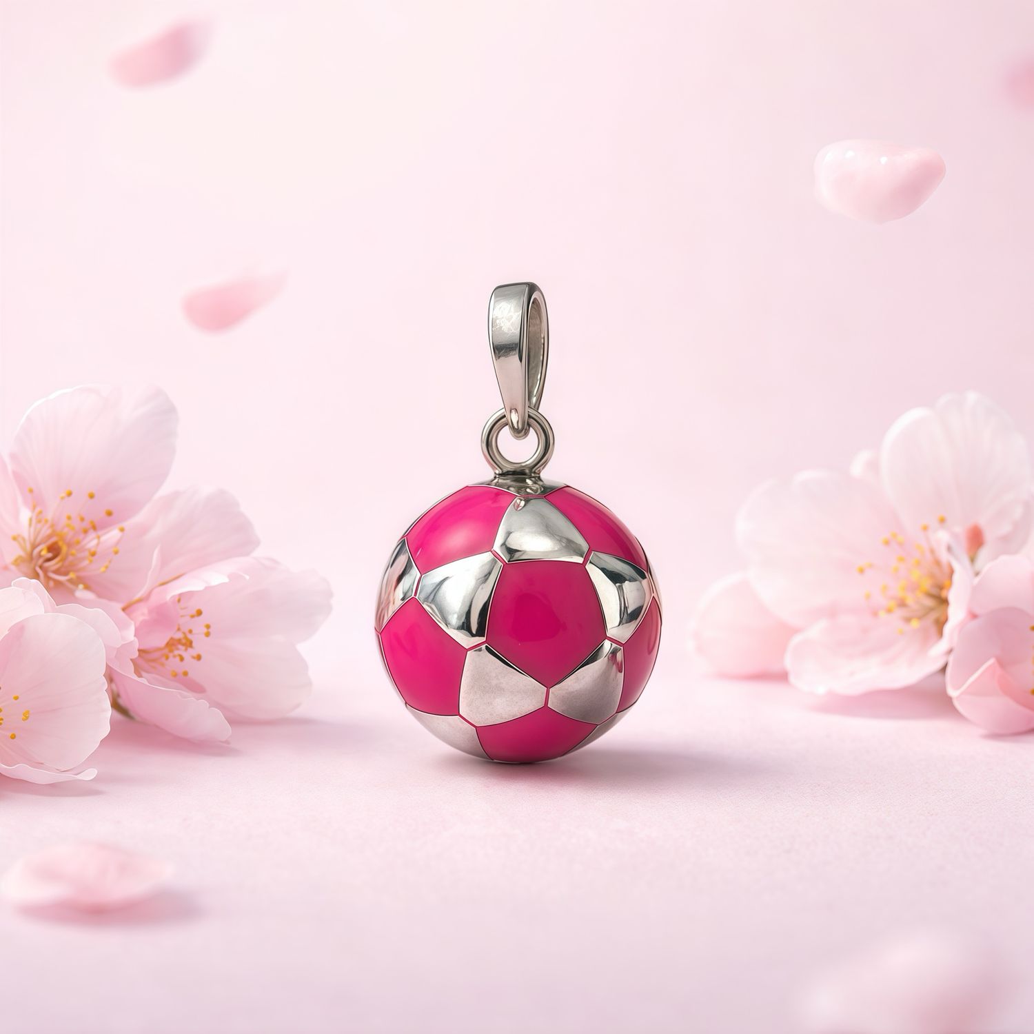 Balon de Soccer Rosa  Plata mide 14mm Plata 925 MX