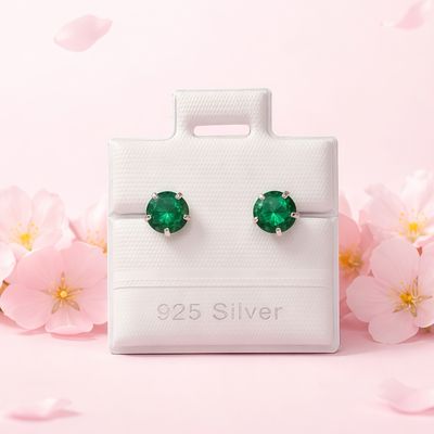 Broquel Cubico Redondo 5MM Verde plata 925 MX Broche de Bolita