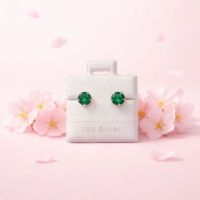Broquel Cubico Redondo 5MM Verde plata 925 MX Broche de Bolita