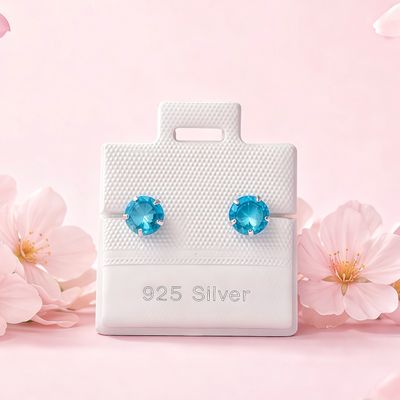 broquel Cubico Redondo 5MM Aqua Plata 925 Broche de Bolita