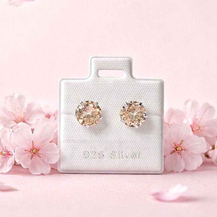 Broquel Cubico Redondo Ambar  7MM Plata 925