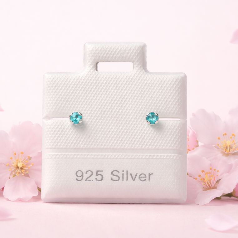 Broquel Cubico Redondo 2MM aqua plata 925 MX Broche de Bolita