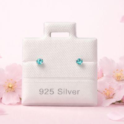 Broquel Cubico Redondo 2MM aqua plata 925 MX Broche de Bolita