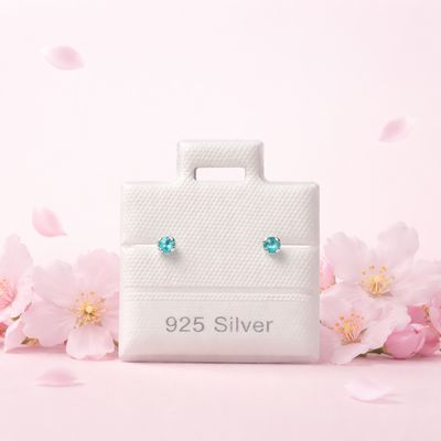 Broquel Cubico Redondo 2MM aqua plata 925 MX Broche de Bolita