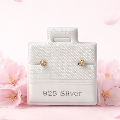 Broquel Cubico Redondo 2MM Ambar plata 925 MX Broche de Bolita