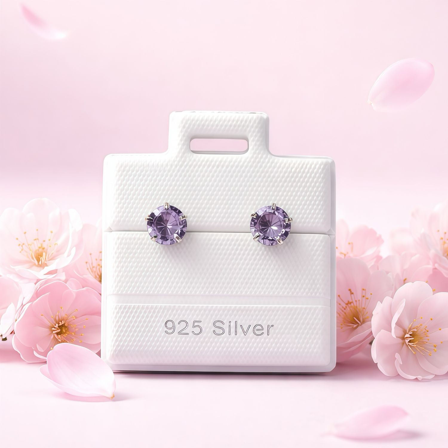 broquel Cubico Redondo 5MM Morado Plata 925 Broche de Bolita