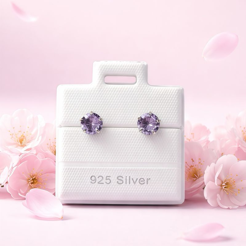 broquel Cubico Redondo 5MM Morado Plata 925 Broche de Bolita