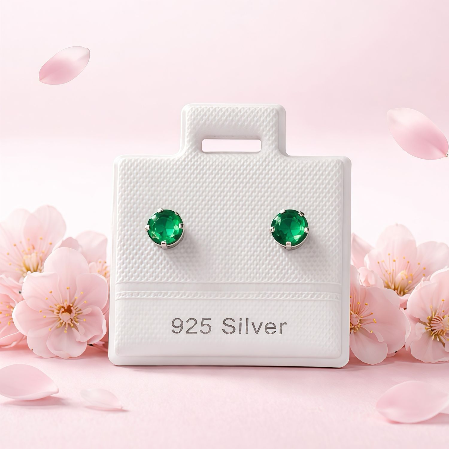 Broquel Cubico Redondo 4MM Verde plata 925 MX Broche de Bolita