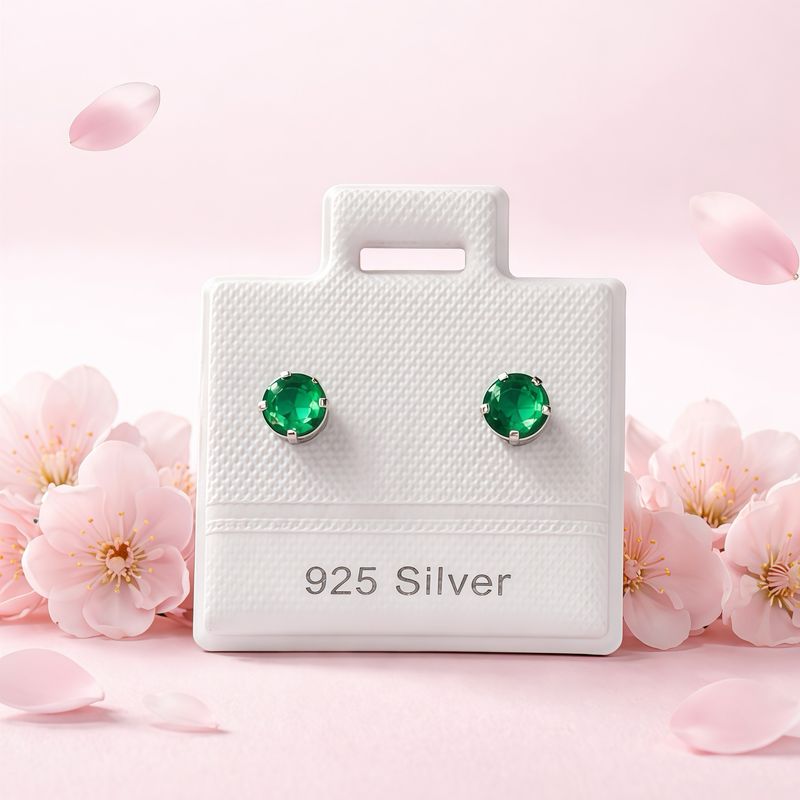 Broquel Cubico Redondo 4MM Verde plata 925 MX Broche de Bolita