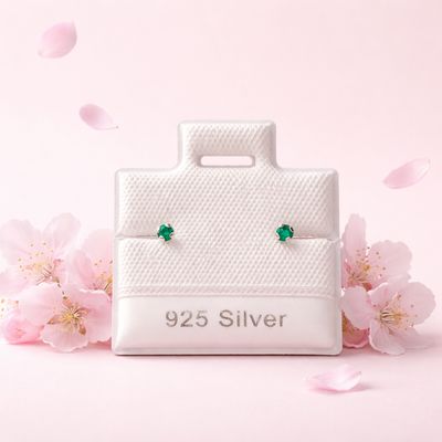 Broquel Cubico Redondo 2MM Verde plata 925 MX Broche de Bolita
