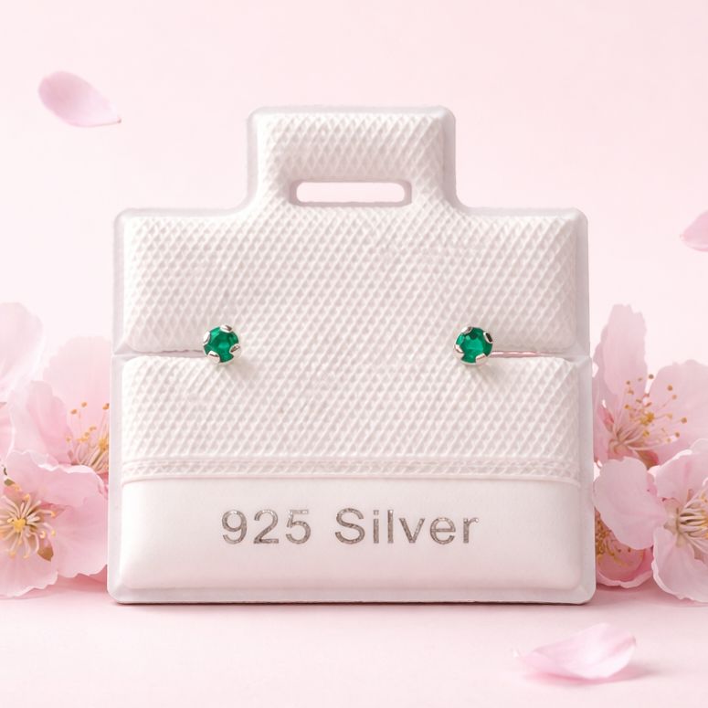 Broquel Cubico Redondo 2MM Verde plata 925 MX Broche de Bolita