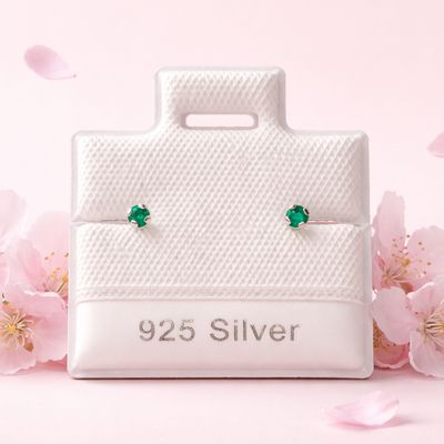 Broquel Cubico Redondo 2MM Verde plata 925 MX Broche de Bolita