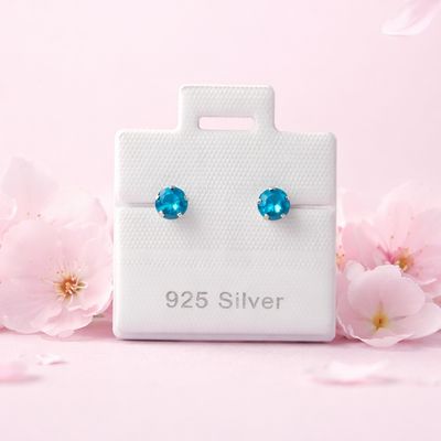 Broquel Cubico Redondo 4MM aqua plata 925 MX Broche de Bolita