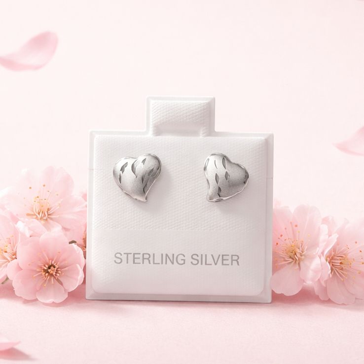 Broquel Corazon RaspadoMide 7mm , Broche de bolita plata 925