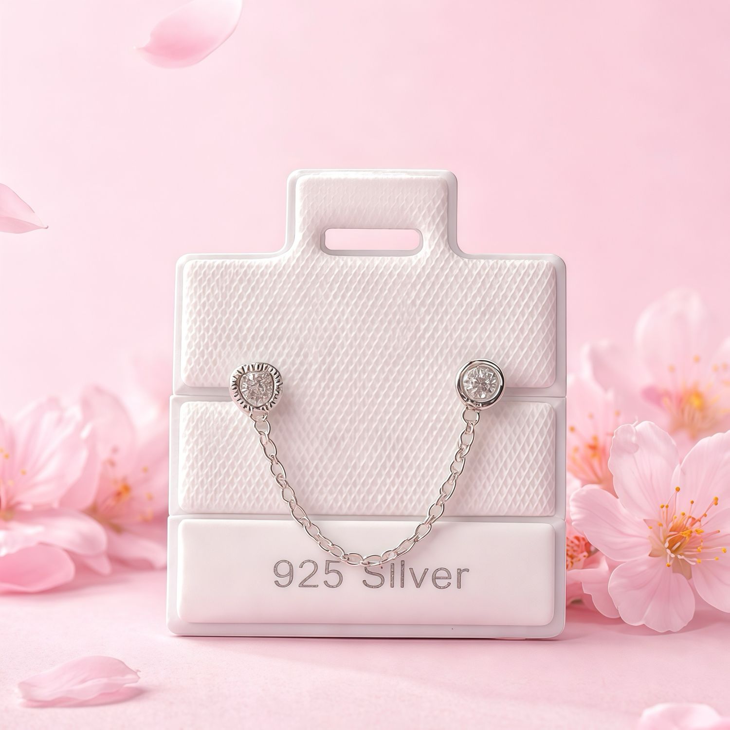 Broquel Cadenita Corazon Diamantado Plata 925