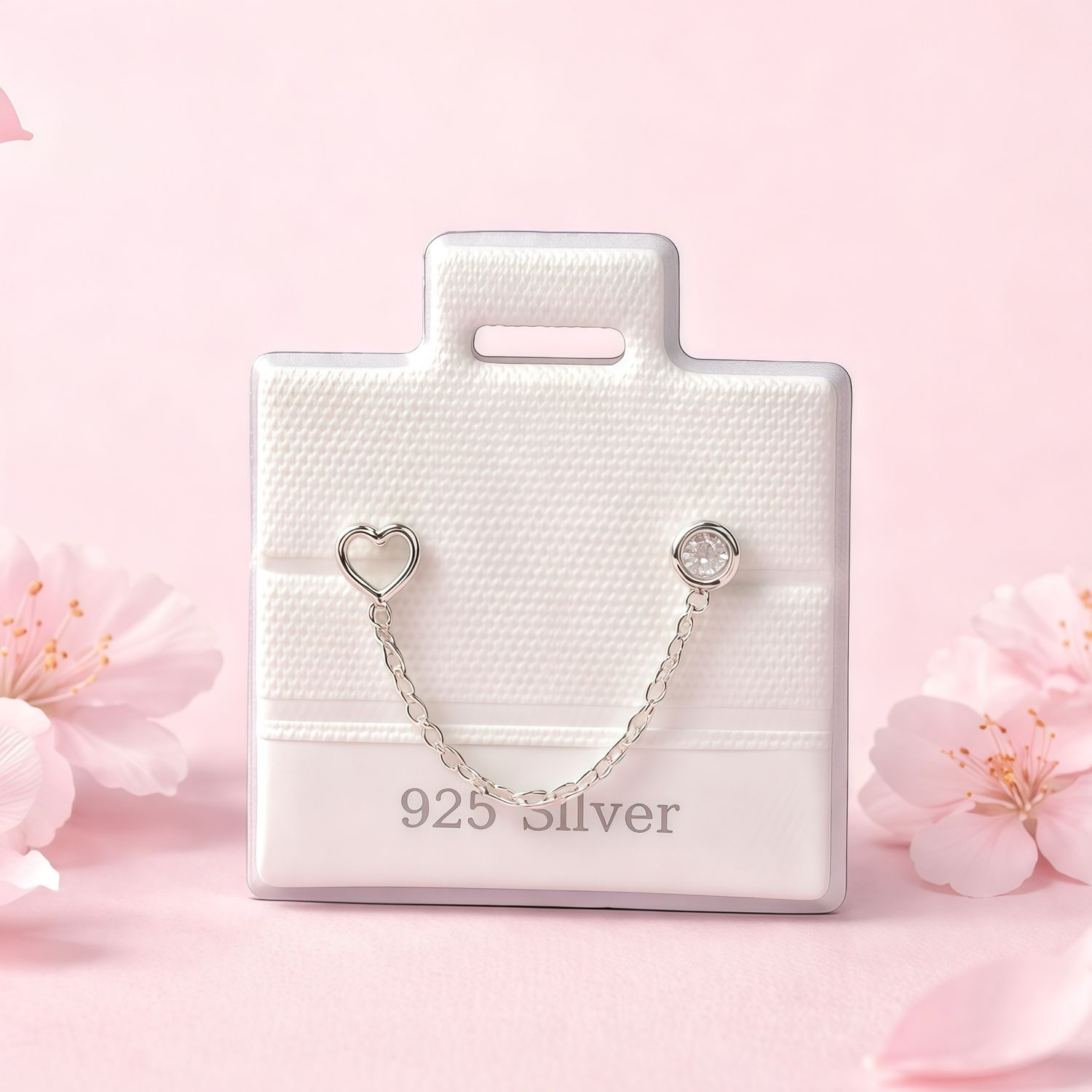 Broquel Cadenita Corazon SiluetaPlata 925