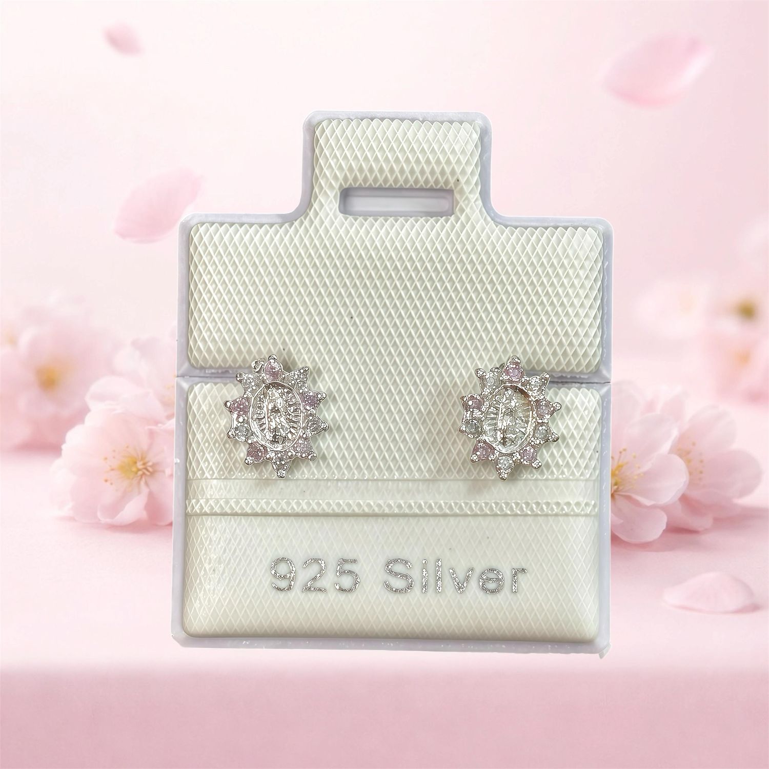 Broquel Premium Virgen de Guadalupe Roseta mini Rosa y Blanco plata 925