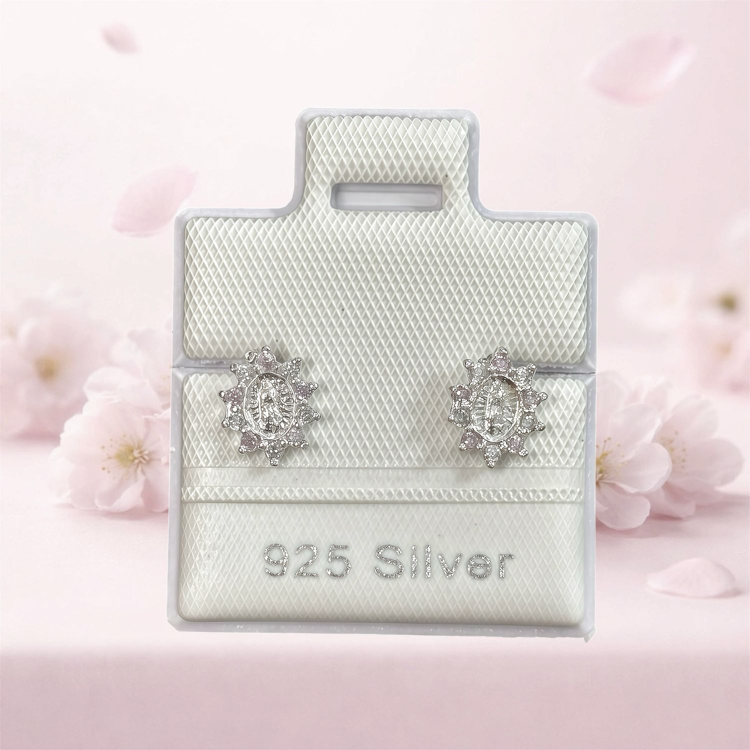 Broquel Premium Virgen de Guadalupe Roseta Blanca plata 925 Broche de Bolita