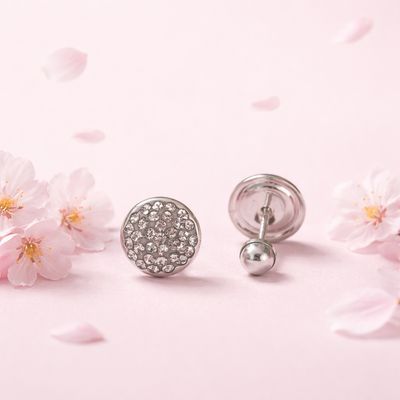 Broquel Pasta Boton Cristales Blancos mide 8mm plata 925 Broche de Bolita