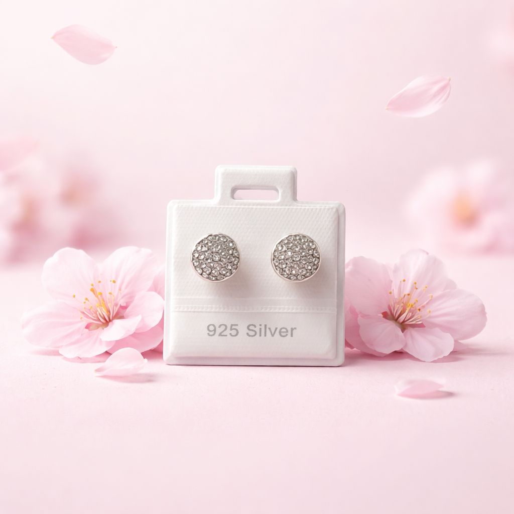 Broquel Pasta Boton Cristales Blancos mide 8mm plata 925 Broche de Bolita