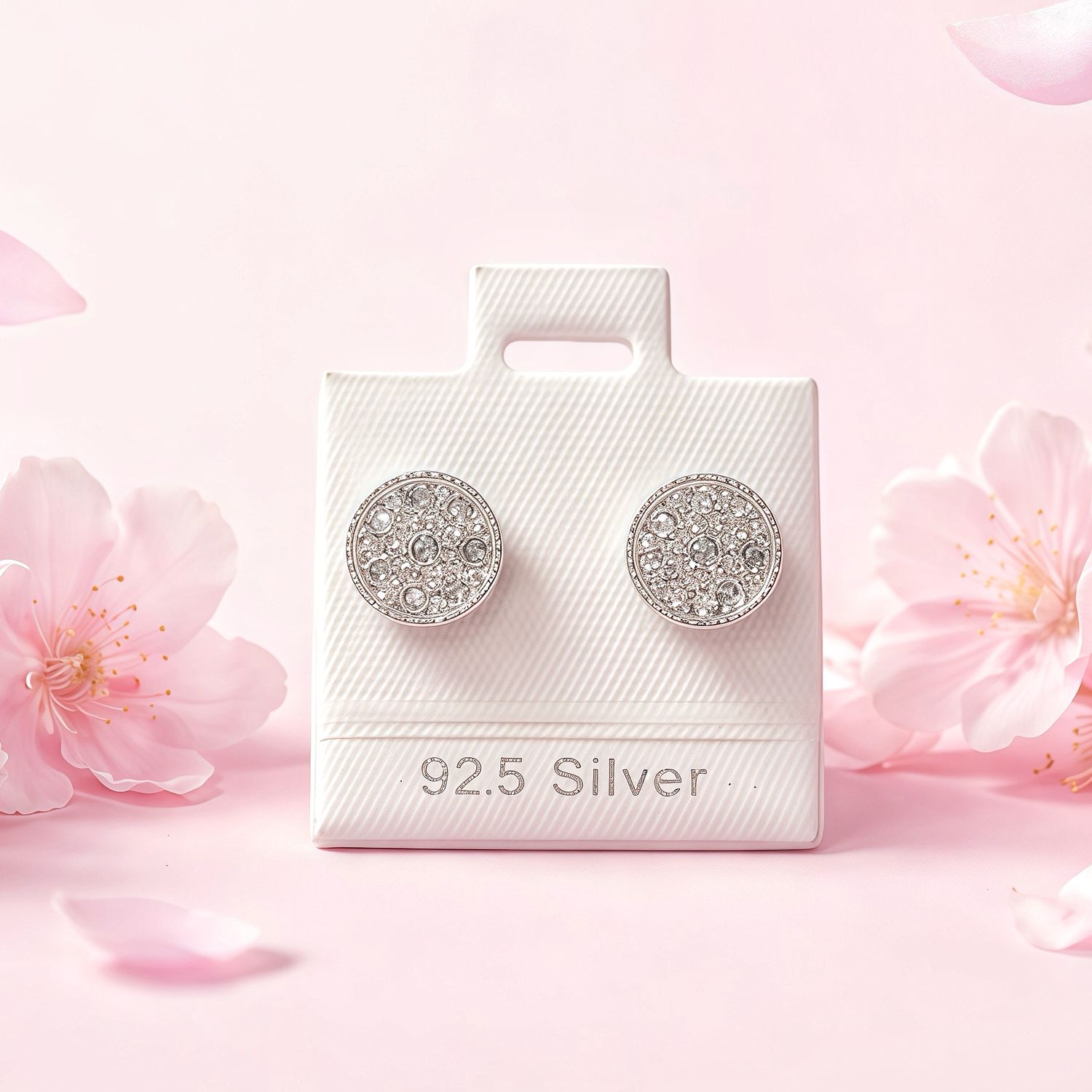 Broquel Premium Tambor relleno de finas zirconias mide 9mm   plata 925 Broche de Bolita