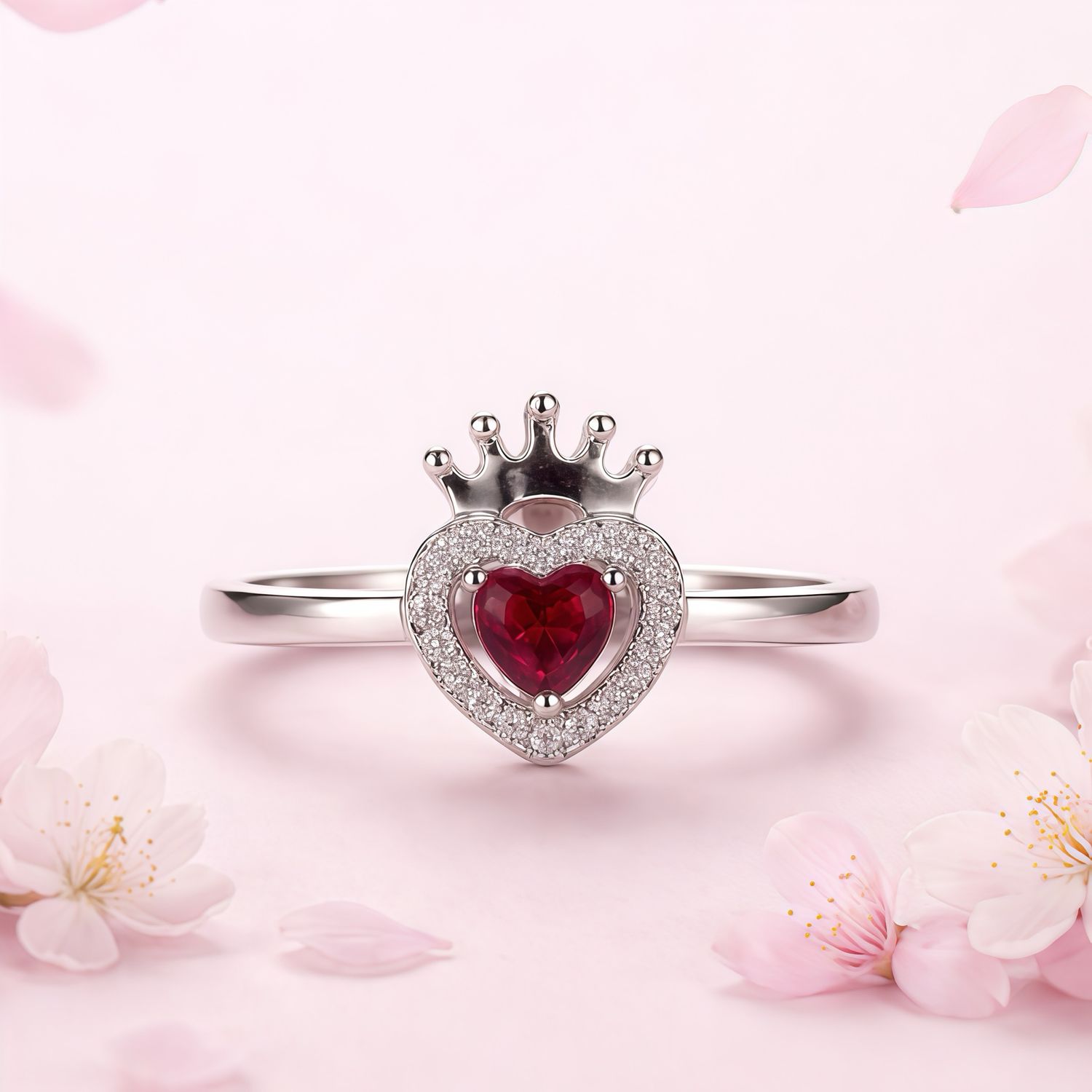 Anillo Corazon Reyna ZC Roja #7 Plata Italiana 925