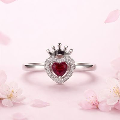 Anillo Corazon Reyna ZC Roja #7 Plata Italiana 925
